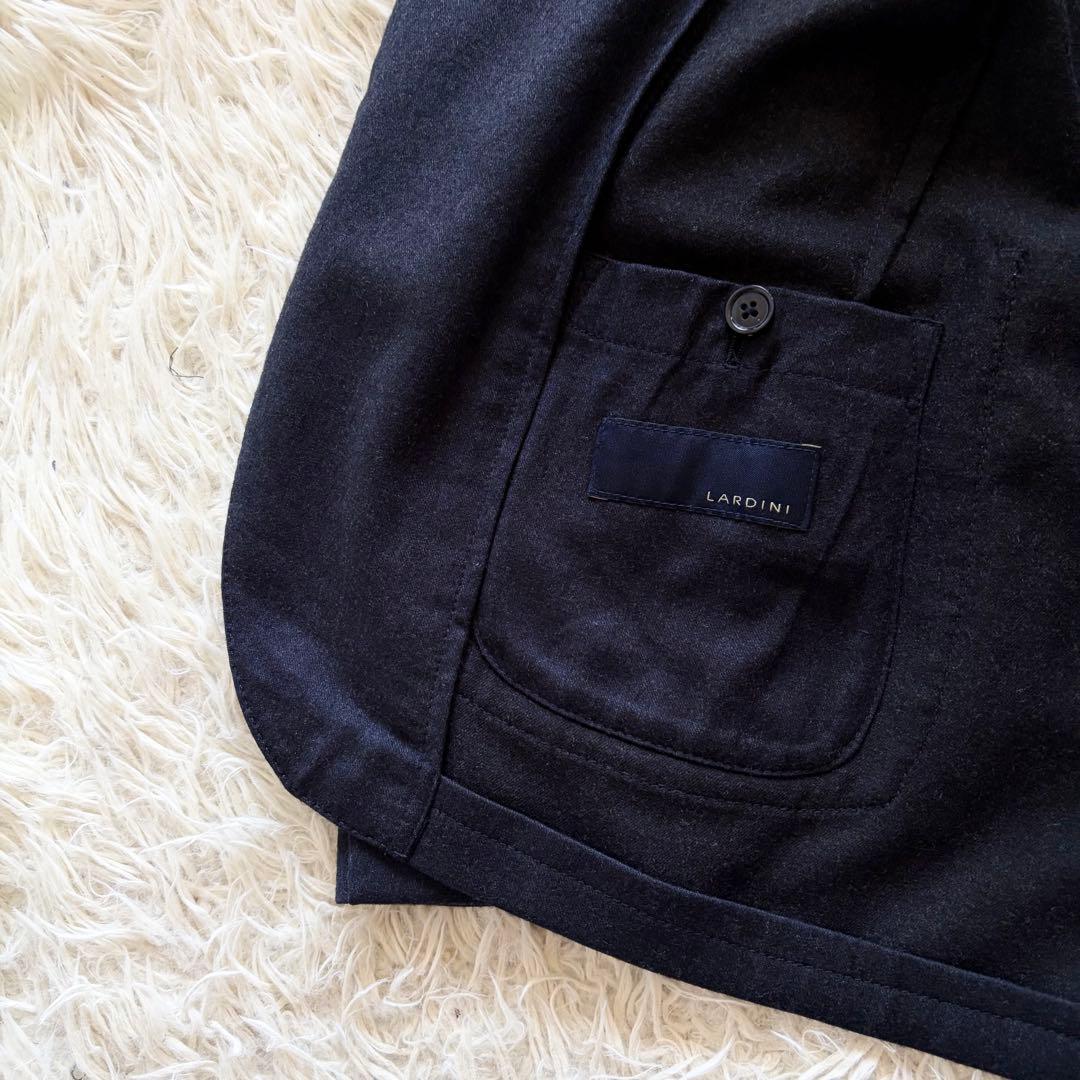 <美品>LARDINI easy wear 新ロゴ ネイビー ウール スーツ44