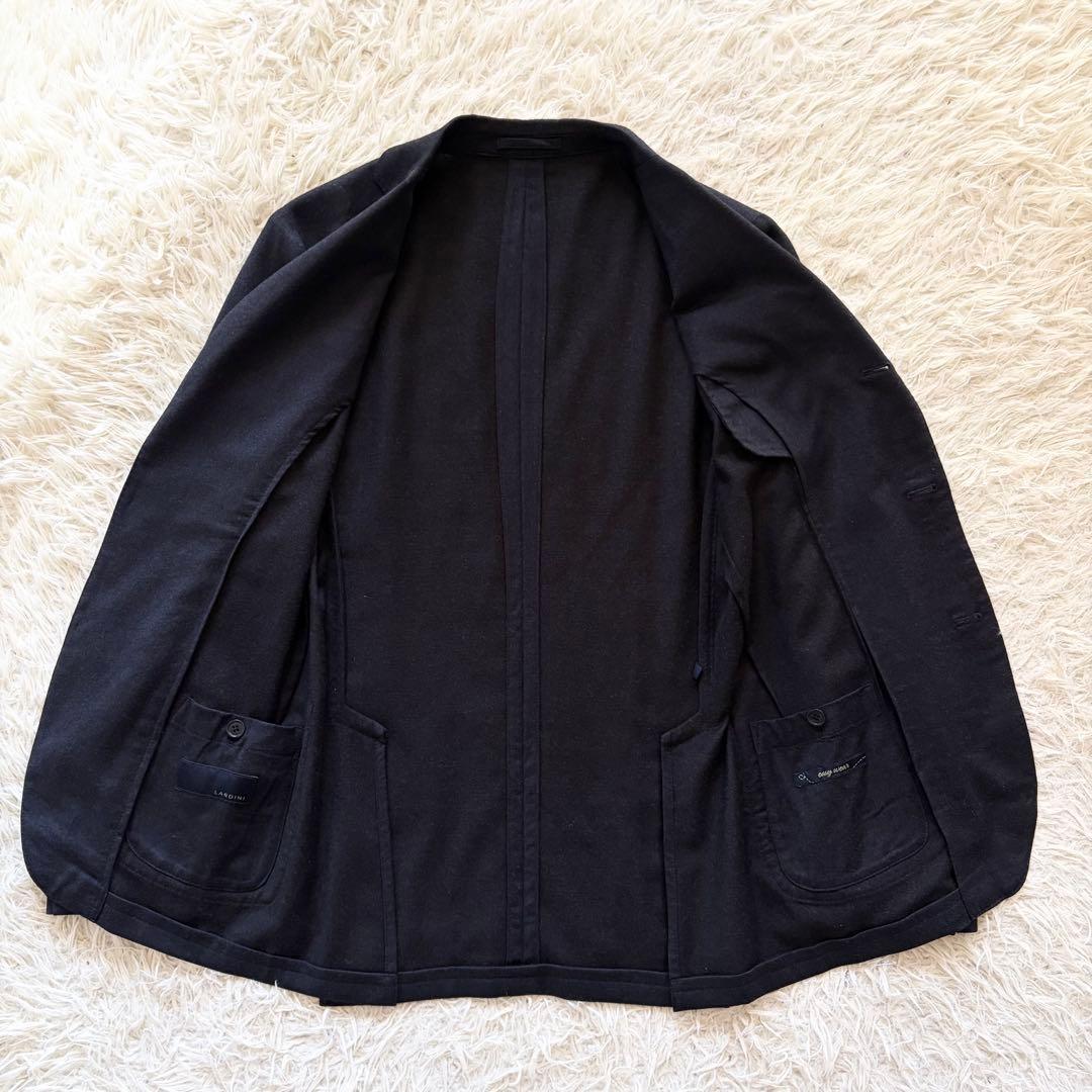 <美品>LARDINI easy wear 新ロゴ ネイビー ウール スーツ44