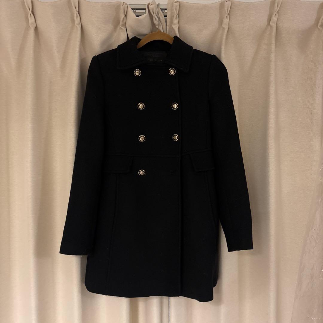 ZARA／xs／ウール混紡ショート丈ダブルブレストコート