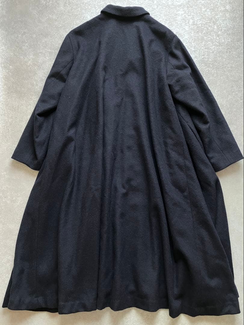 ミズイロインド ステンカラーコート Aライン フレア ロングコート ネイビー