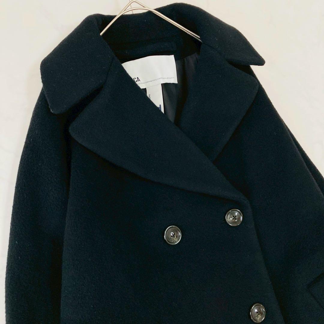 美品✨️ティッカ　テントコート　ダブルブレスト　オーバーサイズ　ロング　ブラック