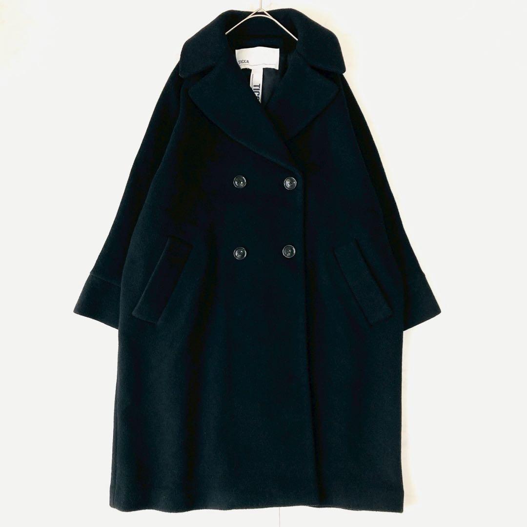 美品✨️ティッカ　テントコート　ダブルブレスト　オーバーサイズ　ロング　ブラック