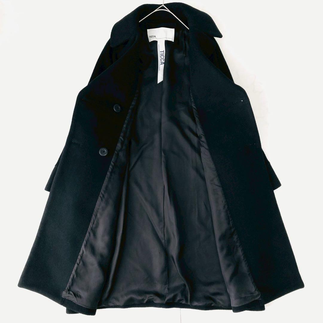 美品✨️ティッカ　テントコート　ダブルブレスト　オーバーサイズ　ロング　ブラック