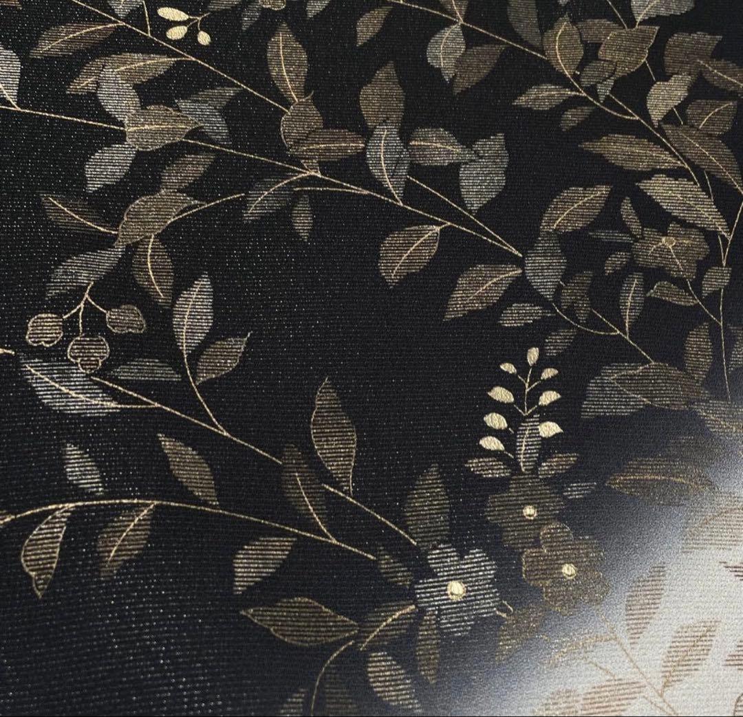 訪問着　黒　蝶々　金彩　正絹　着物　袷　美品