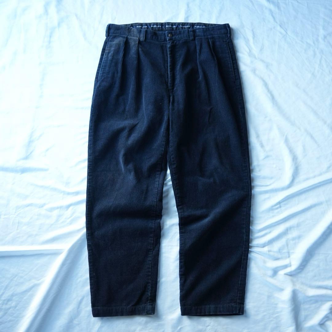 90s ラルフローレン ワイドコーデュロイパンツ　ネイビー　38/30 古着