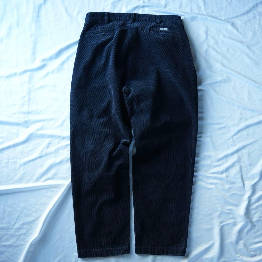 90s ラルフローレン ワイドコーデュロイパンツ　ネイビー　38/30 古着