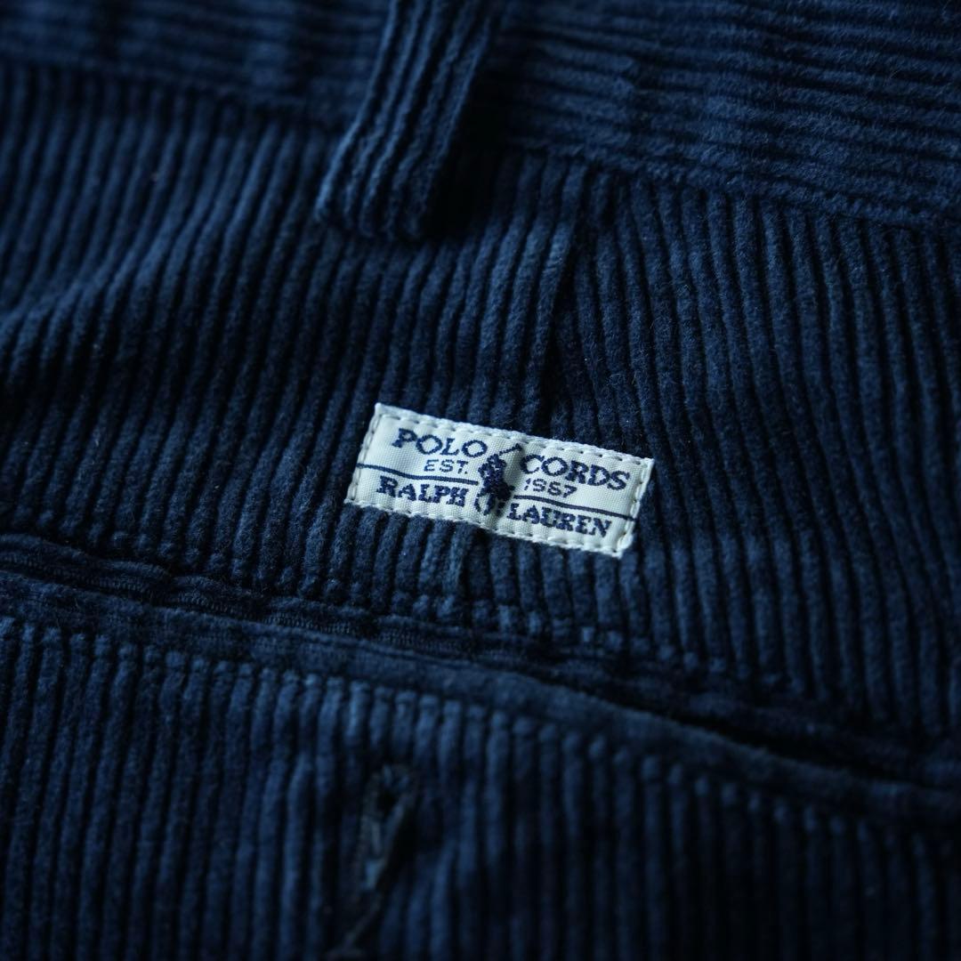 90s ラルフローレン ワイドコーデュロイパンツ　ネイビー　38/30 古着