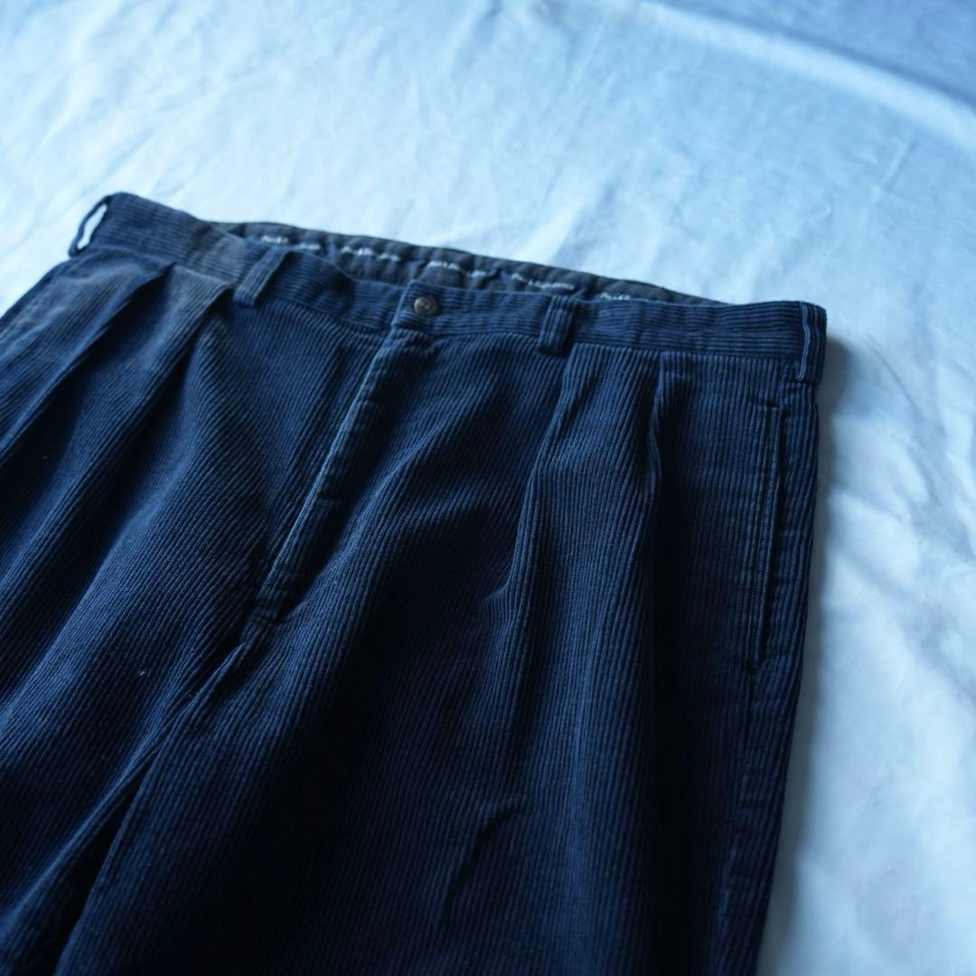 90s ラルフローレン ワイドコーデュロイパンツ　ネイビー　38/30 古着