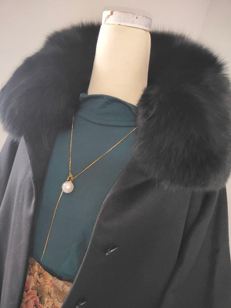 【大きいサイズ15号】高級100%カシミヤコート新品ブルーフォックスファー着痩せ