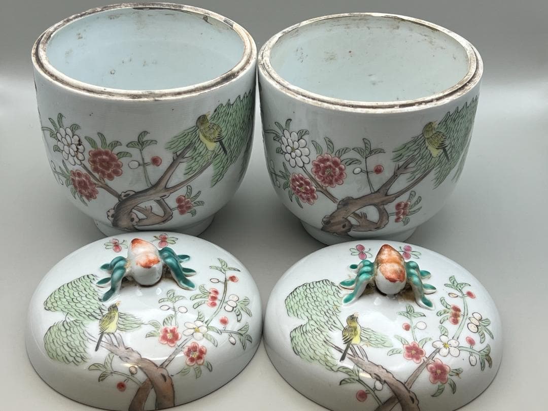 【海】粉彩茶壺　花鳥文　時代　骨董品 時代品 中国美術