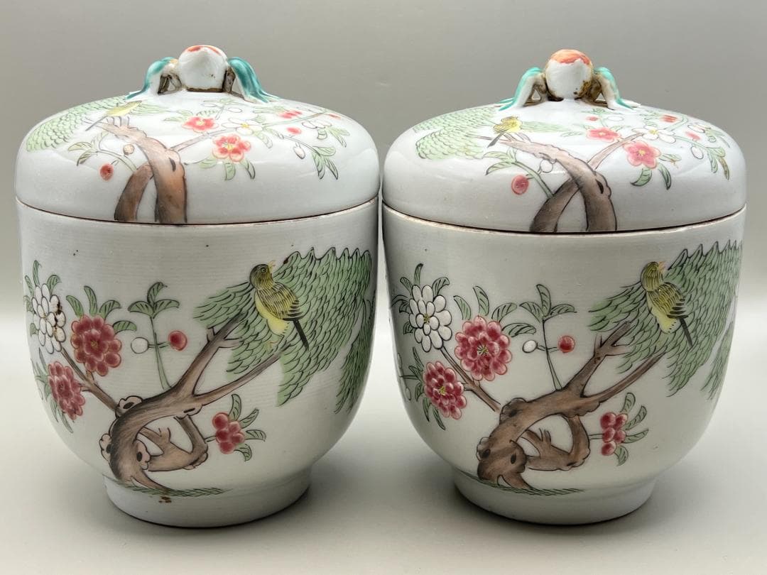 【海】粉彩茶壺　花鳥文　時代　骨董品 時代品 中国美術