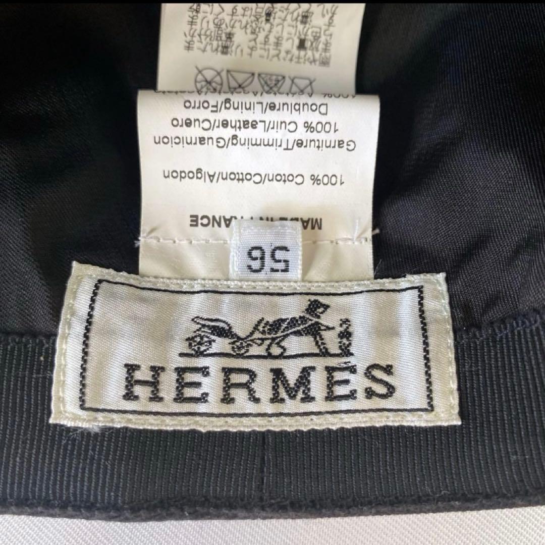 ナ*ン様 HERMES ハンチング　帽子　ブラック　レザー　サイズ56 フランス
