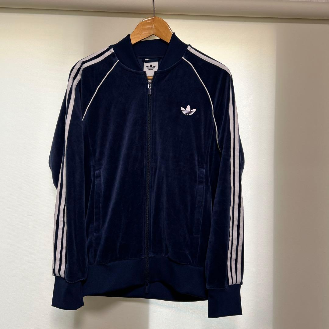 adidas アディダス　ネイビー ベルベット ジャージ サイズL