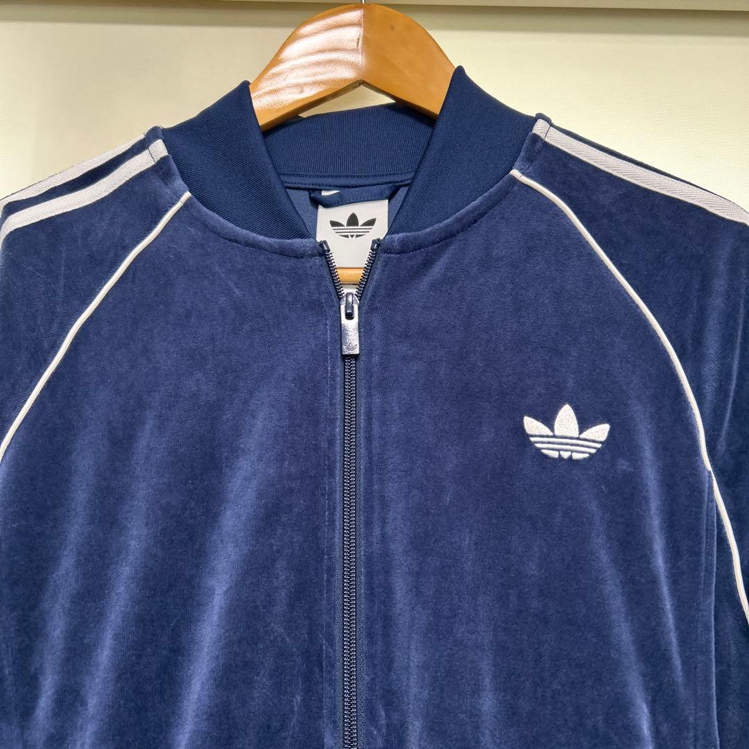 adidas アディダス　ネイビー ベルベット ジャージ サイズL