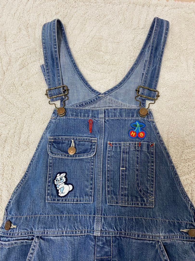 希少　ヒステリックグラマー　キャラ刺繍ワッペンオーバーオール　デニムサロペット