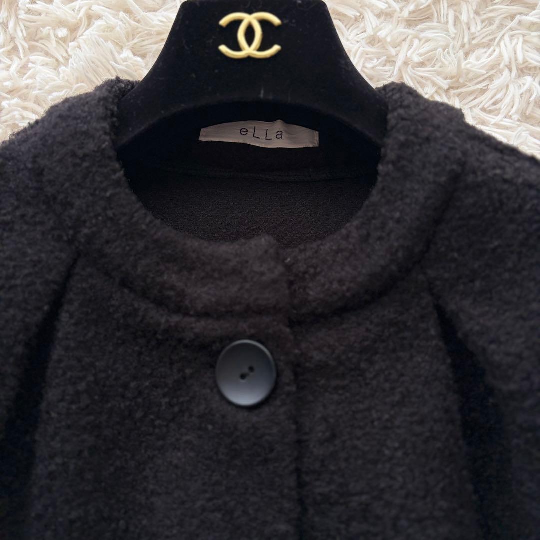 【eLLa】プードルポンチョ プルオーバー ノーカラーケープジャケット ボア 黒