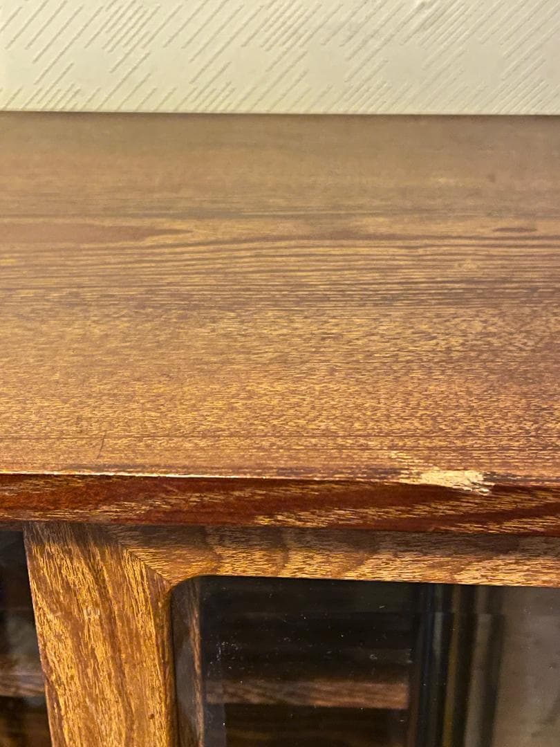 【昭和レトロ】 木製食器棚｜幅88cm｜ガラス引き戸付き｜飾り棚／収納棚｜天然木