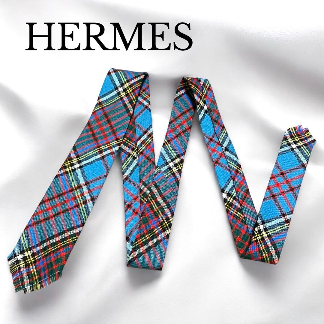 HERMES エルメス　ネクタイ　タータンチェック　箱付き　フリンジ