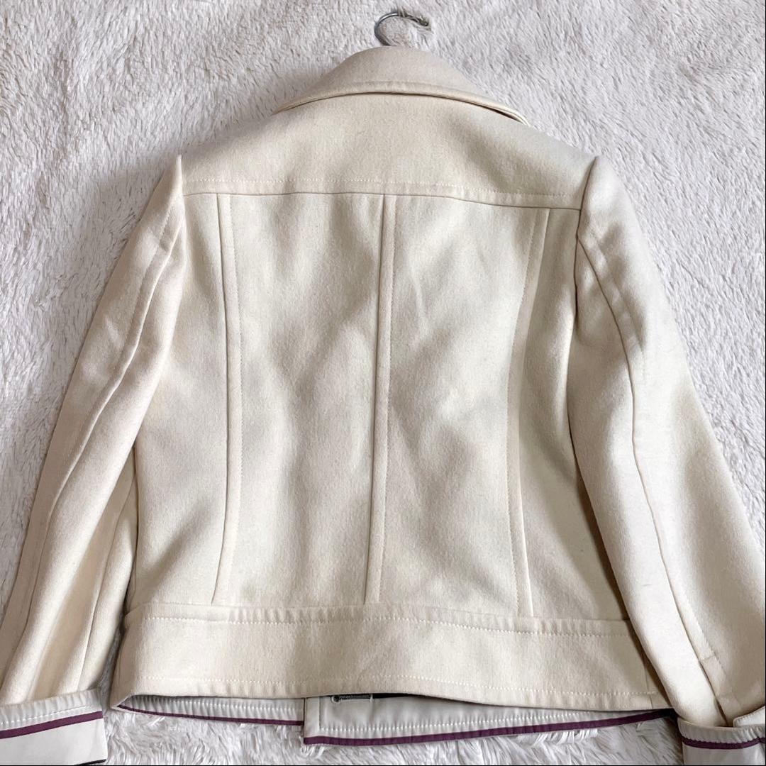 美品 バーバリーブルーレーベル ノバチェック ウール Pコート ジャケット 白