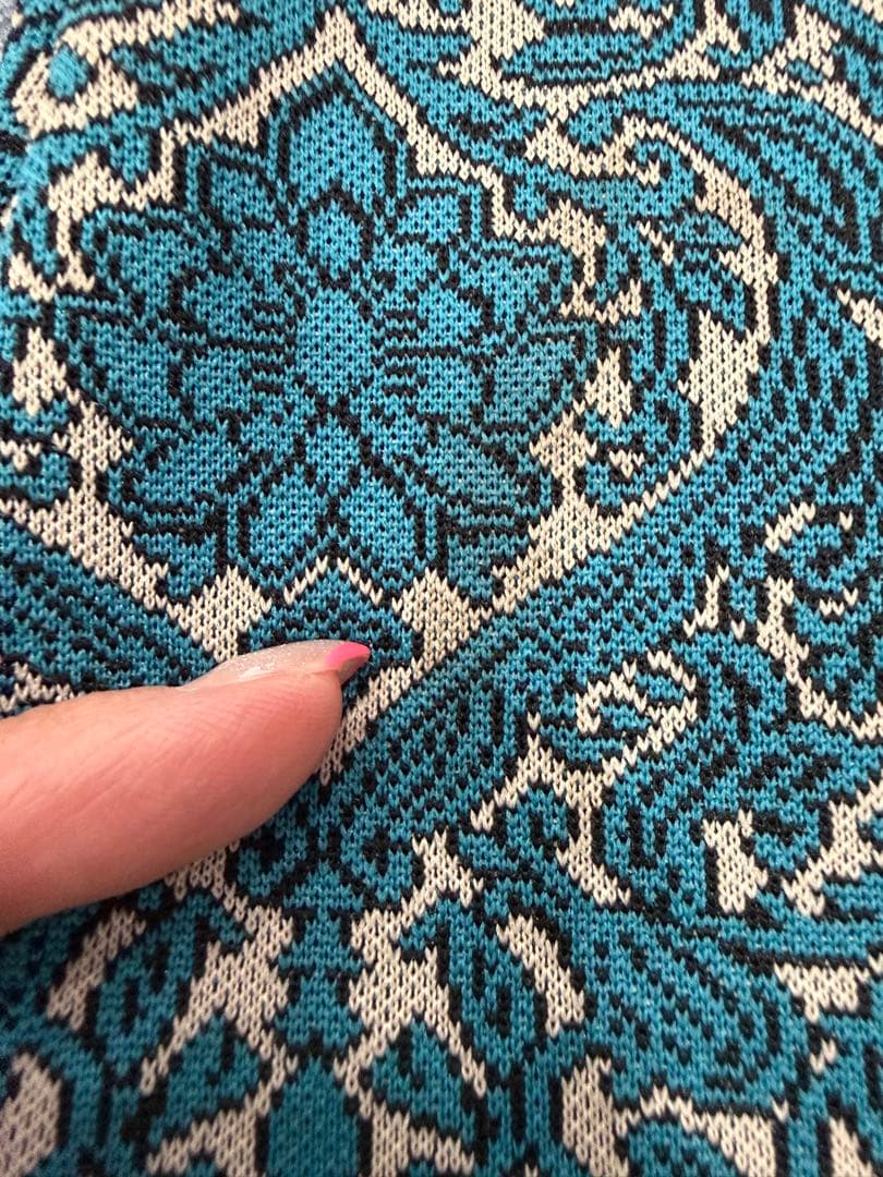 FUMIE=TANAKA　ジャガードフレアパンツ　ブルー