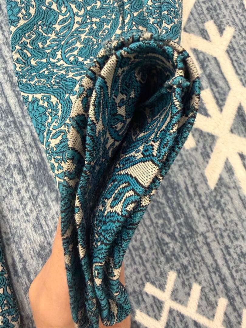 FUMIE=TANAKA　ジャガードフレアパンツ　ブルー