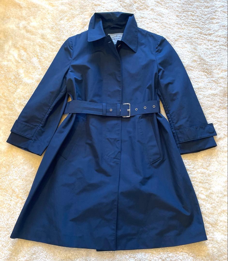 PRADA ネイビー トレンチコート ベルト付きプラダステンカラーコート36