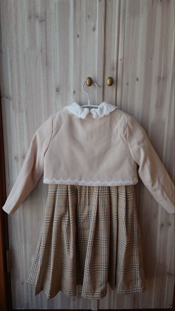 キャサリンコテージ ベージュ チェック柄 フォーマルドレス