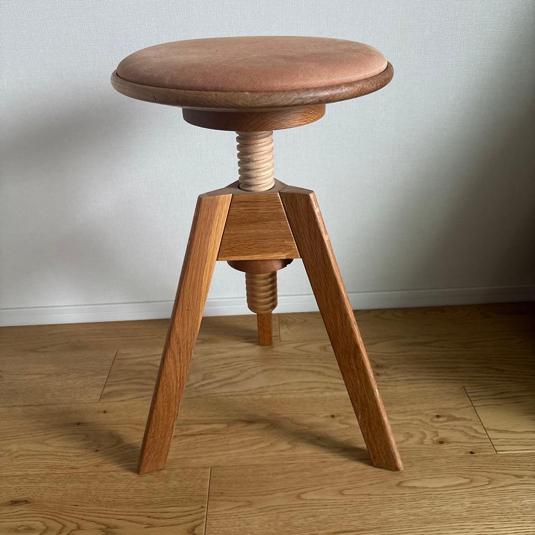木製円形スツール 高さ調整可能