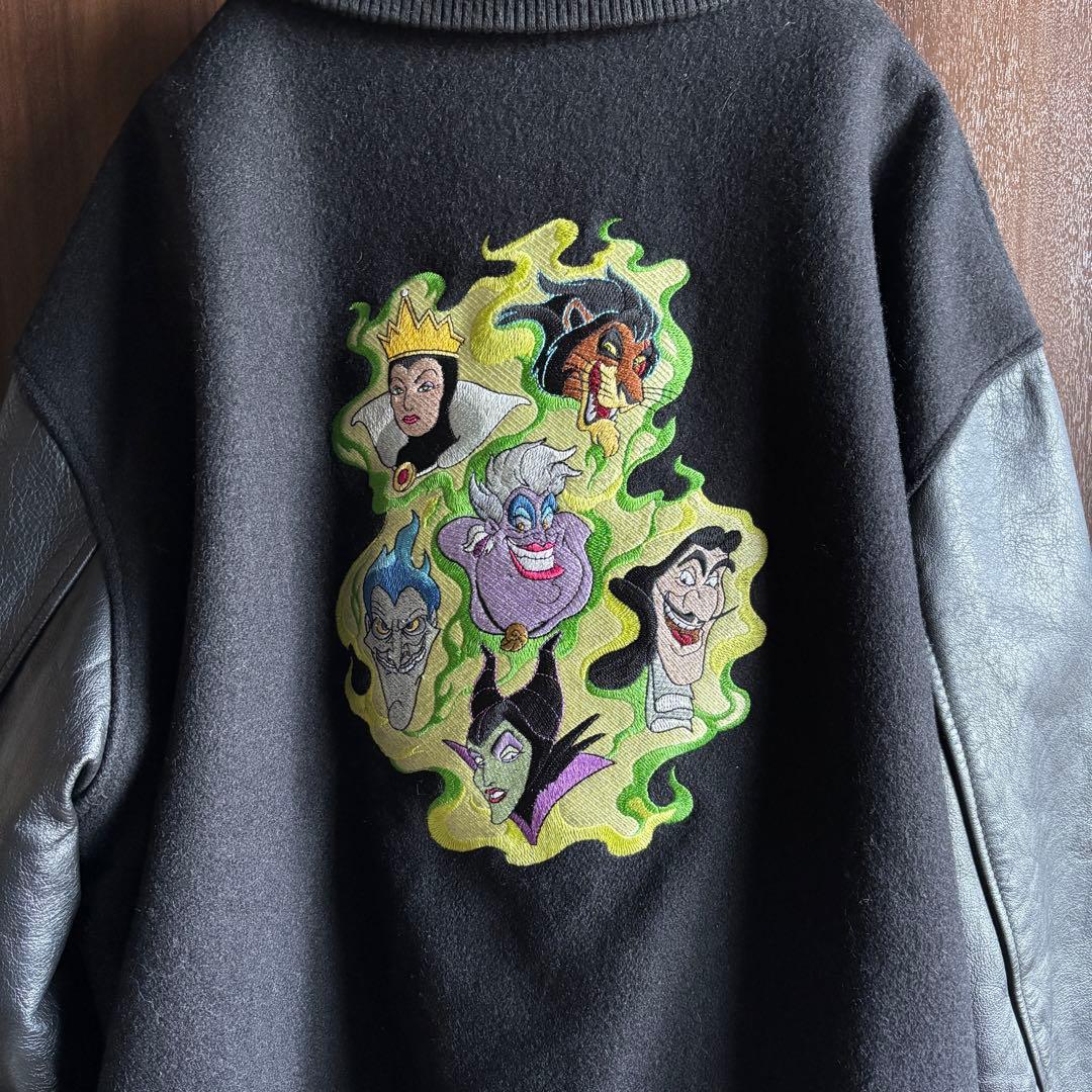 90's vintage disney ヴィラン レザー袖 スタジャン