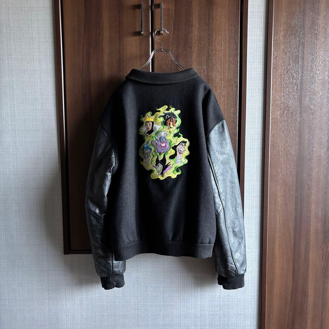 90's vintage disney ヴィラン レザー袖 スタジャン