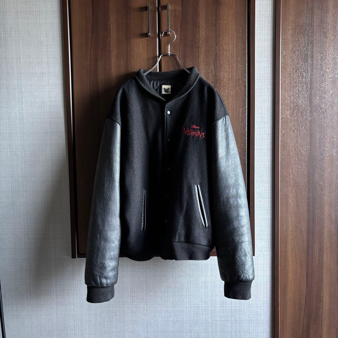 90's vintage disney ヴィラン レザー袖 スタジャン