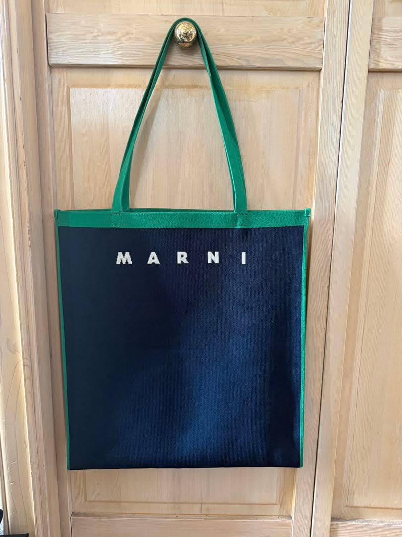 MARNI ジャカードトートバッグ ネイビー×グリーン