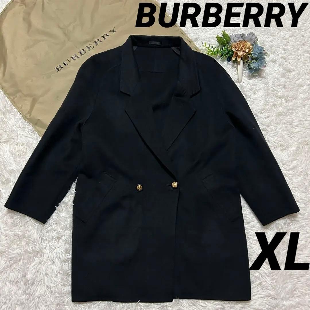 【XL】美品　90s　BURBERRY　バーバリー　シルク　ウールコート 白タグ