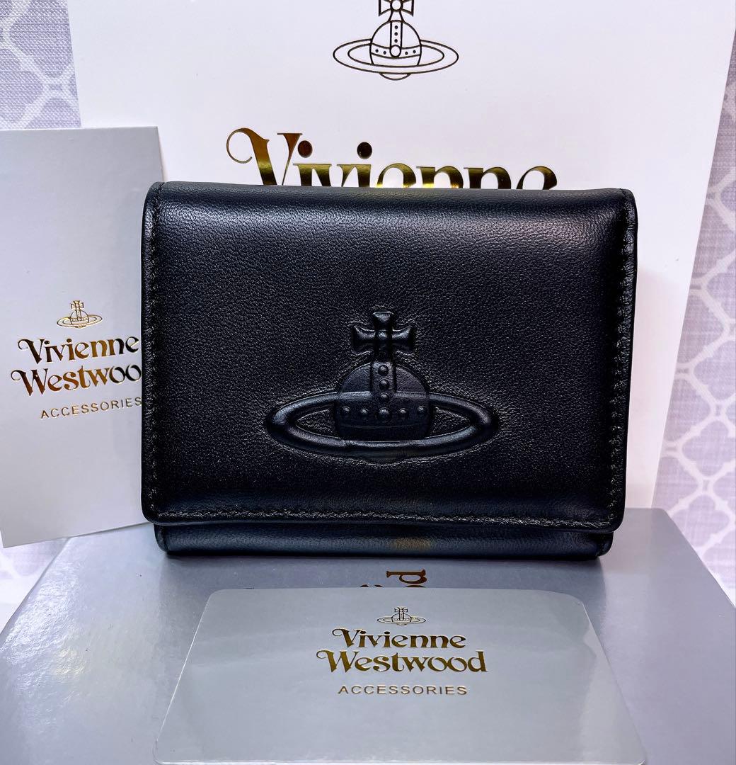 【素敵✨️ショッパー付】新品 ヴィヴィアン・ウエストウッド 三折財布 スムース黒