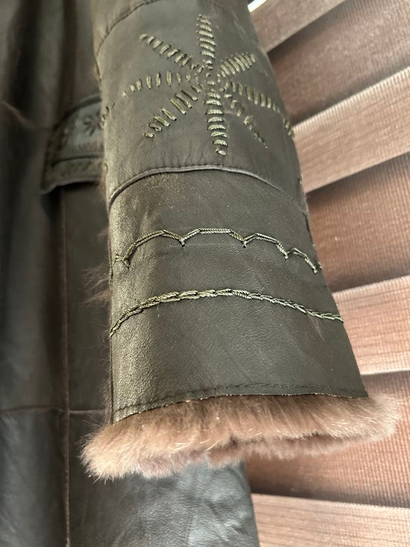 ラビット 毛皮 レザー ロングコート フォックス ファー ステッチ