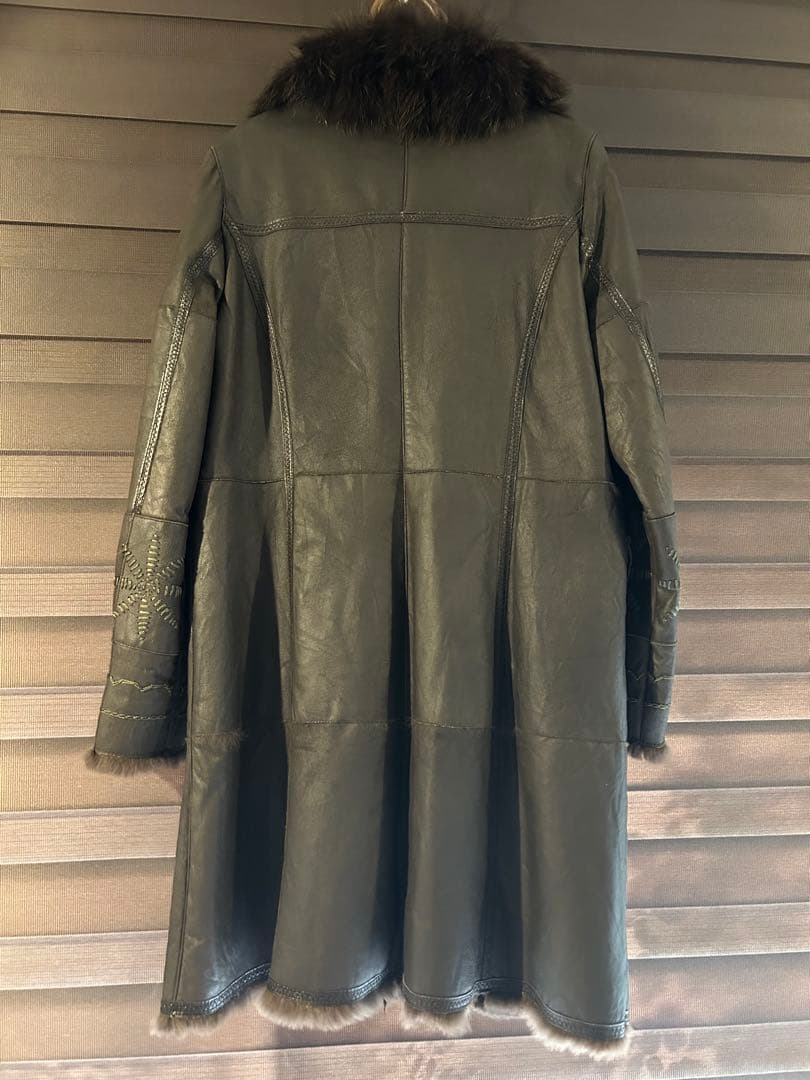 ラビット 毛皮 レザー ロングコート フォックス ファー ステッチ