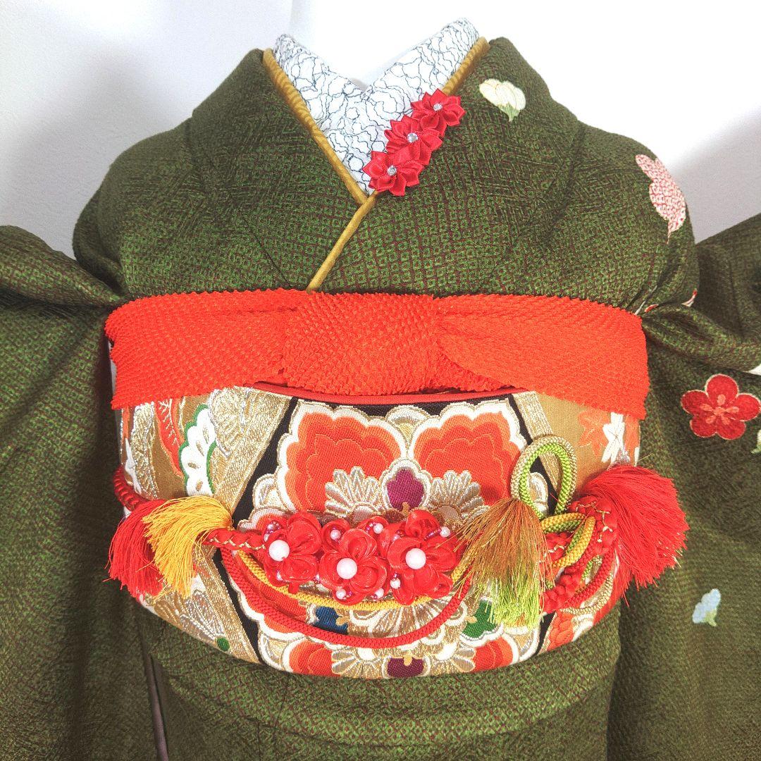 格安！　振袖フルセット　10点　成人式　結婚式　前撮り　グリーン　カーキ　総絞り