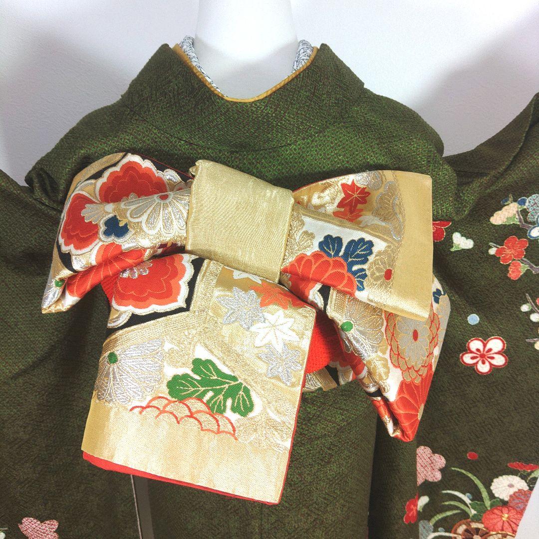 格安！　振袖フルセット　10点　成人式　結婚式　前撮り　グリーン　カーキ　総絞り