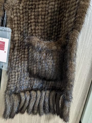 A783 ポケット付　ミンク　ヤーン　編み込み　ショール　ストール　マフラー