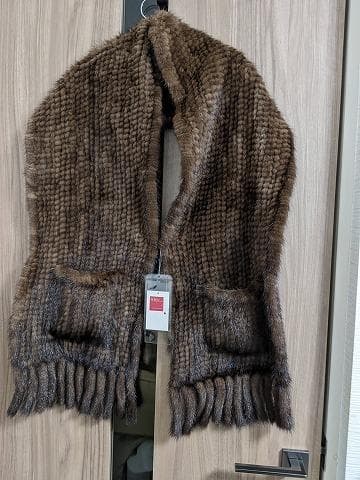 A783 ポケット付　ミンク　ヤーン　編み込み　ショール　ストール　マフラー