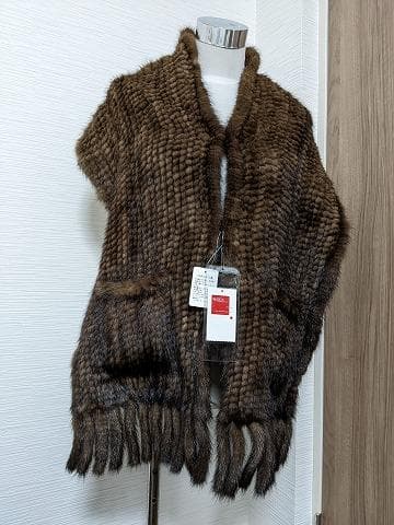 A783 ポケット付　ミンク　ヤーン　編み込み　ショール　ストール　マフラー
