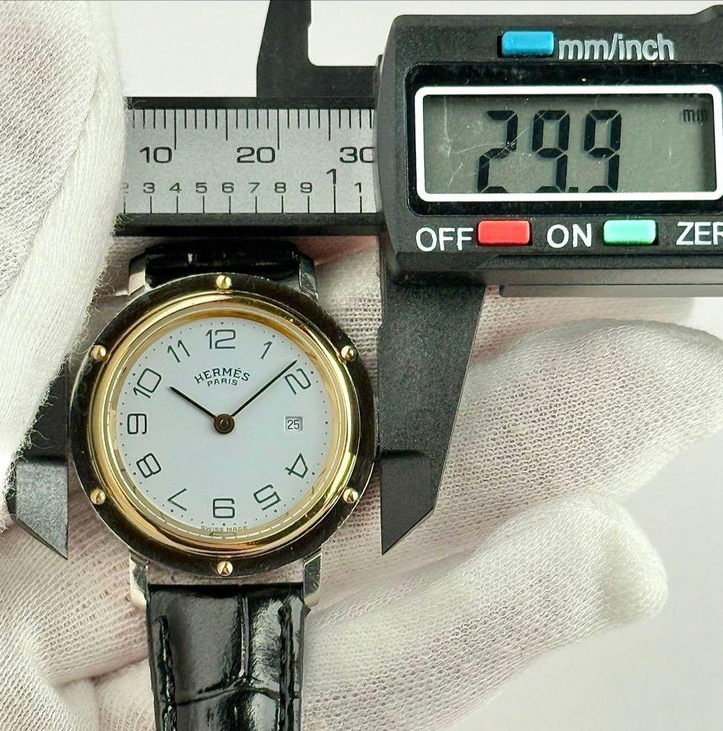 エルメス クリッパー 新品ベルト 新品電池 レディース デイト 腕時計 714