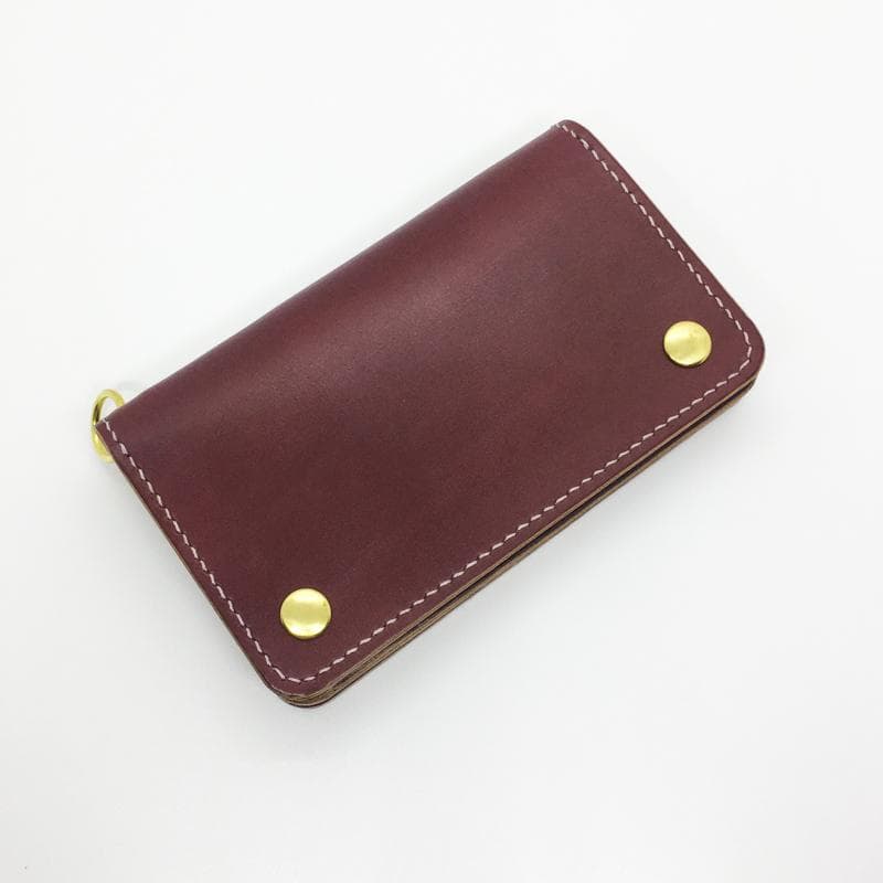 【本革】ミドルトラッカーウォレット 紫檀色 チェリーブラウン 真鍮 レザー