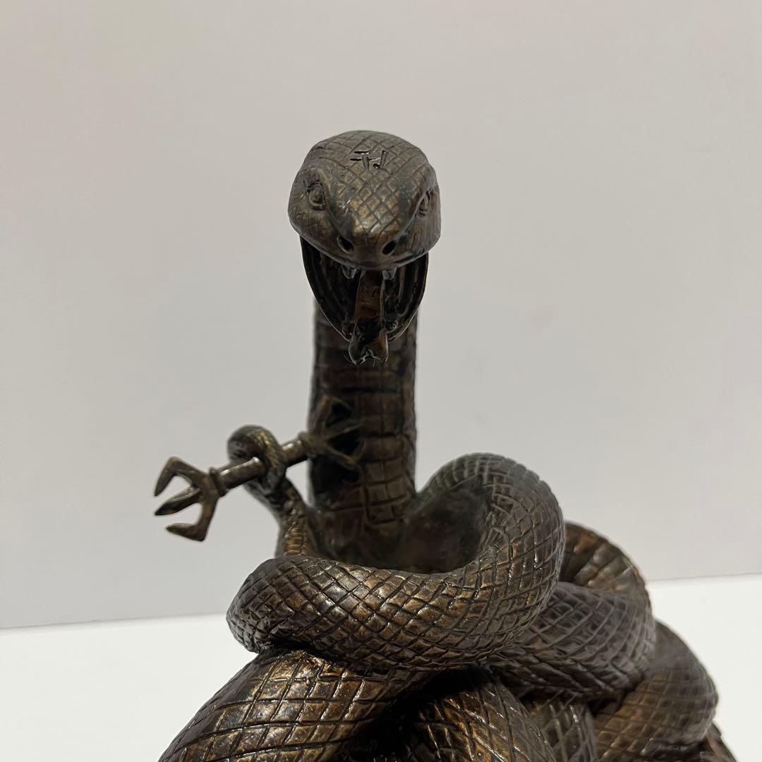 希少 蛇 水晶 古銭 開運 金運 風水 置物 オブジェ 金属製