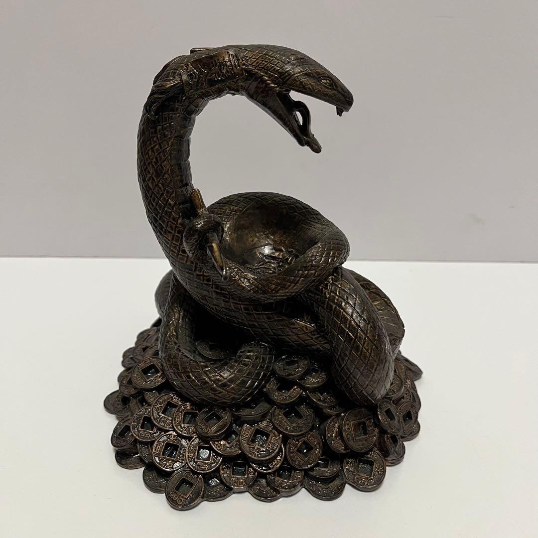 希少 蛇 水晶 古銭 開運 金運 風水 置物 オブジェ 金属製