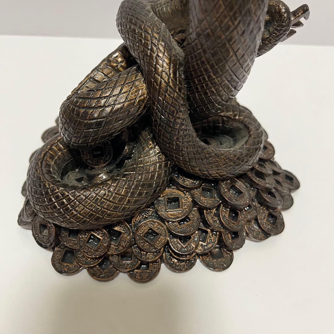 希少 蛇 水晶 古銭 開運 金運 風水 置物 オブジェ 金属製