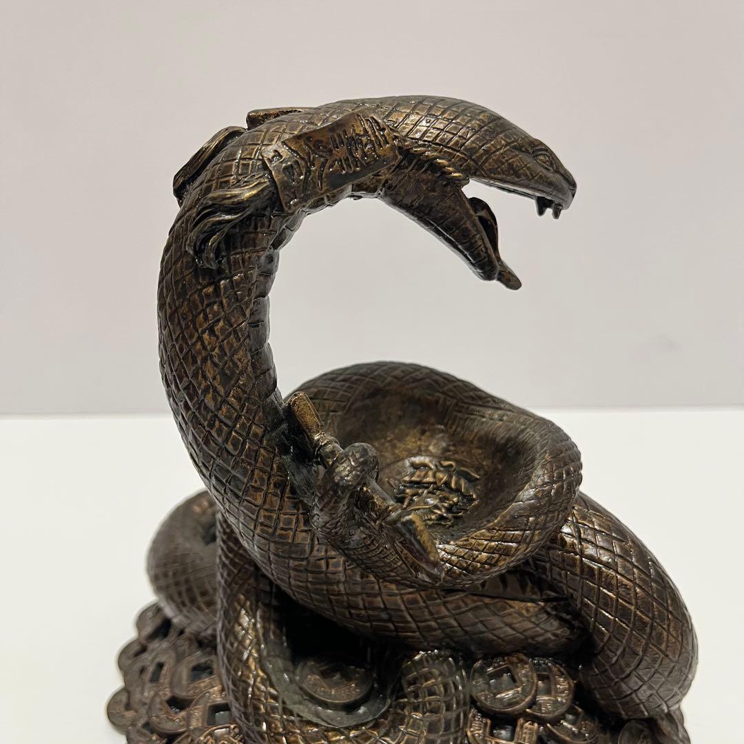 希少 蛇 水晶 古銭 開運 金運 風水 置物 オブジェ 金属製