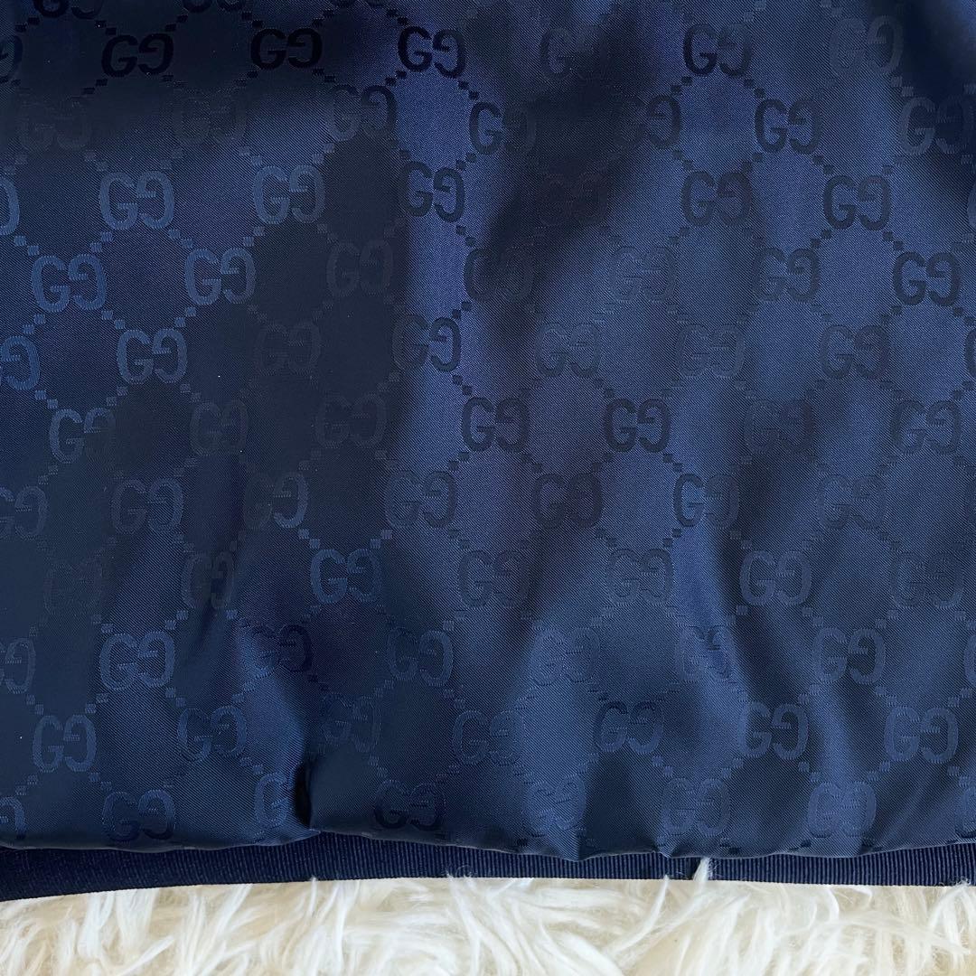 極美品　グッチ　ダウンベスト　GG　総柄　ワッペン　2way　フード　紺　M