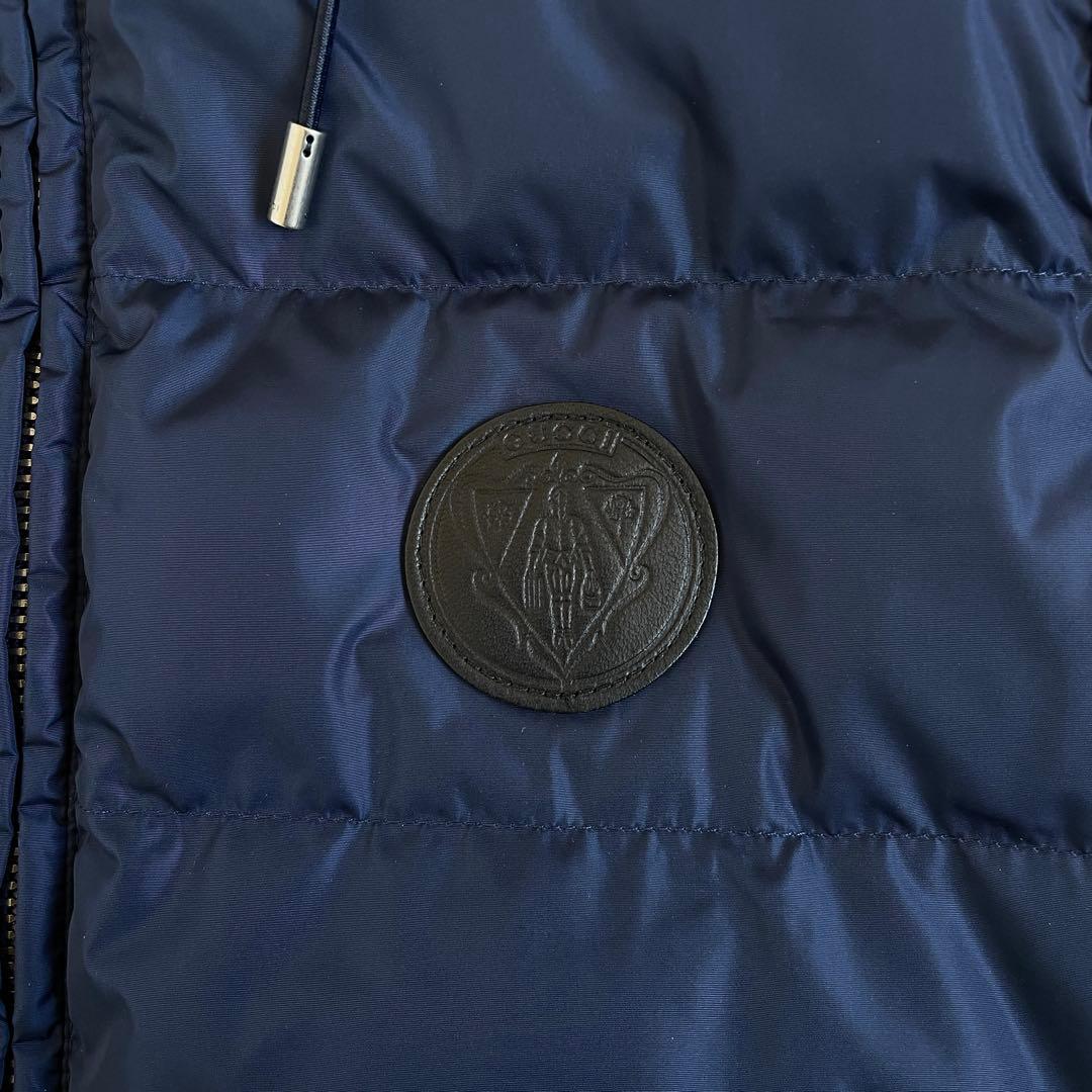 極美品　グッチ　ダウンベスト　GG　総柄　ワッペン　2way　フード　紺　M