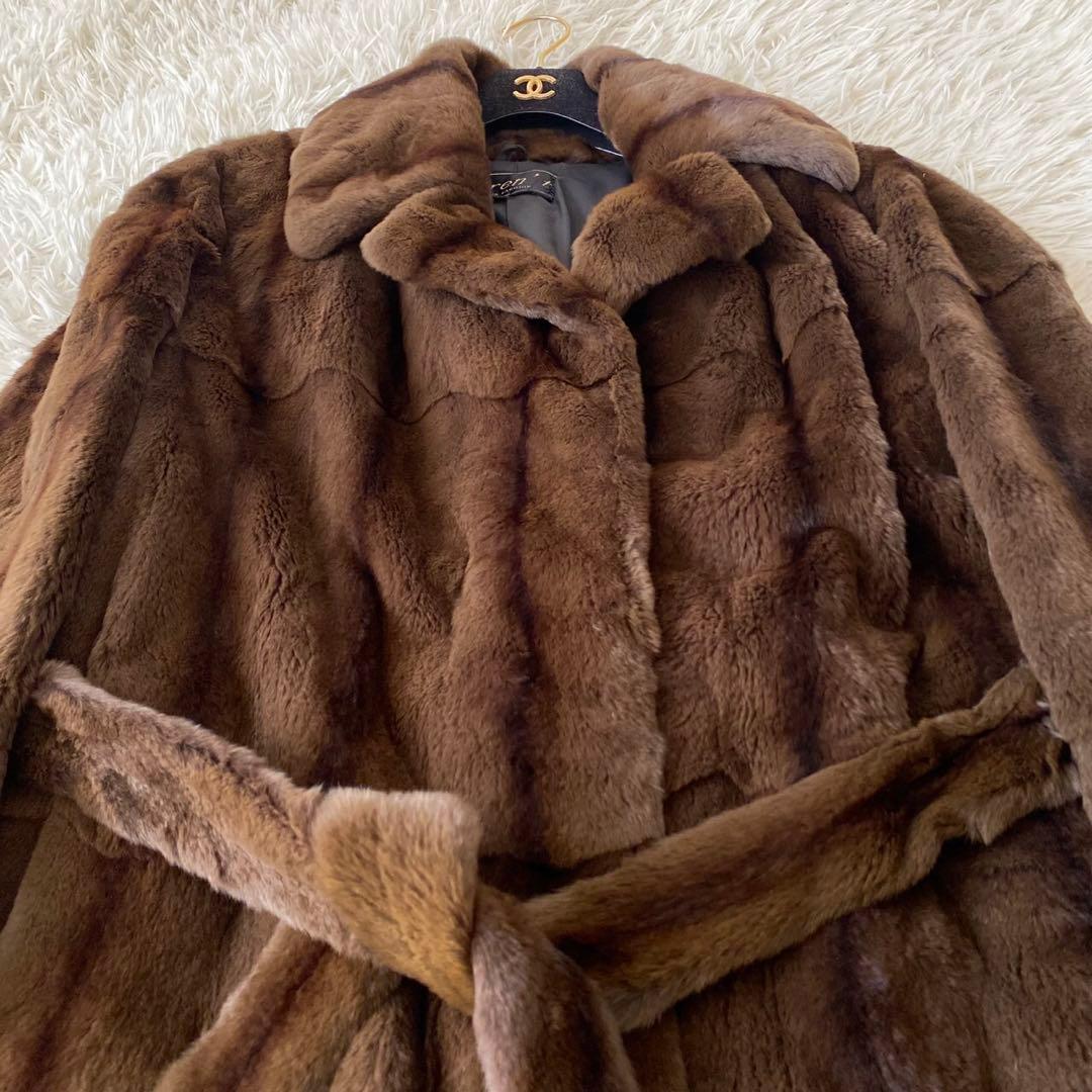 【極美品✨】シェアードミンク 毛皮 ロングコート ベルト 着丈約118cm XL
